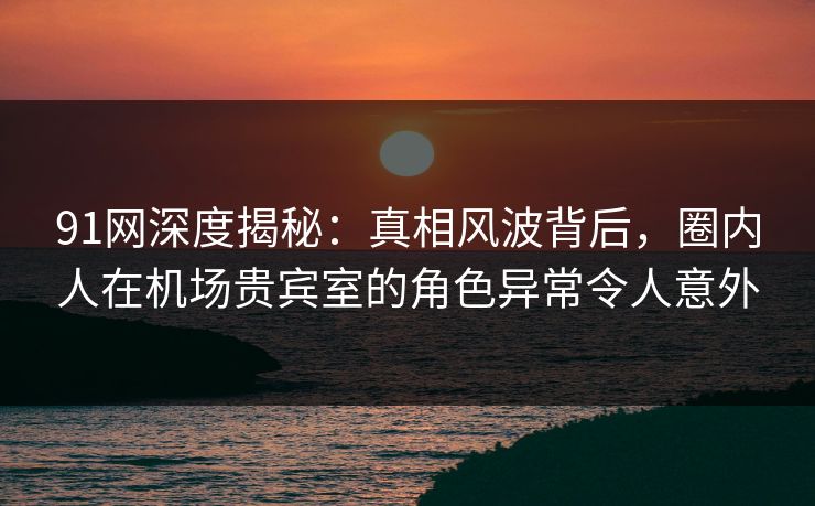 91网深度揭秘：真相风波背后，圈内人在机场贵宾室的角色异常令人意外