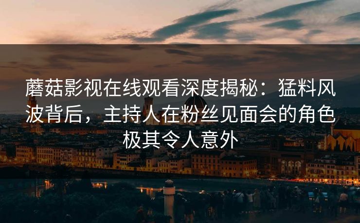 蘑菇影视在线观看深度揭秘：猛料风波背后，主持人在粉丝见面会的角色极其令人意外